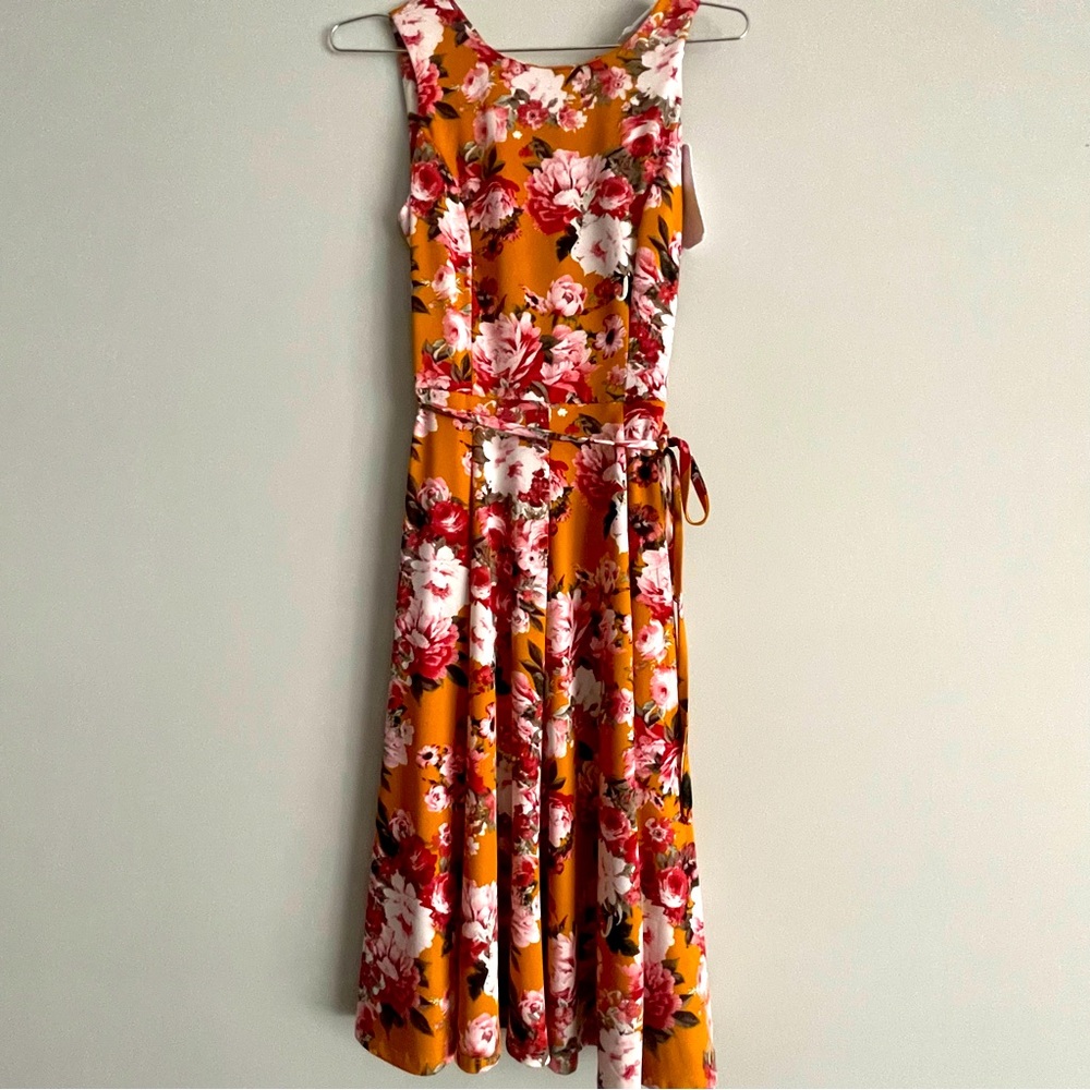 XS yellow and pink floral dresss